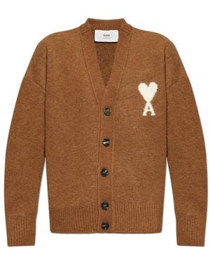 Ami Paris Logo Cardigan - Braun