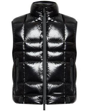 DSquared² Jassen ,Zwart ,Leer Dons Bodywarmer Met Opstaande Kraag