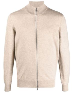 Brunello Cucinelli Cashmere zip-up sweater,kaschmir-strickjacke in kamel und kiesel,melange zip cardigan - Natur