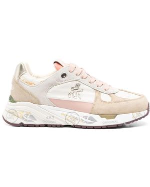 Premiata Mased Leather Suede Panel Trainers - White