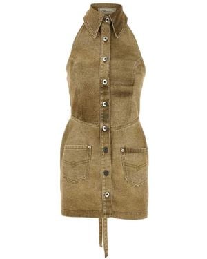 Blumarine Buttoned Halterneck Mini Dress - Natural