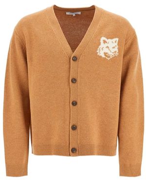 Maison Kitsuné Intarsia Fox Head Woll-Cardigan - Braun