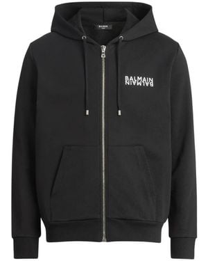 Balmain Hoodies & Sweatvesten ,Zwart ,Katoen Mirror Zip-Up Hoodie