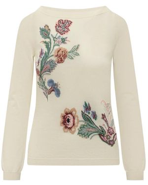 Etro Truien & Vesten ,Katoen Jacquard Gebloemde Trui - Wit
