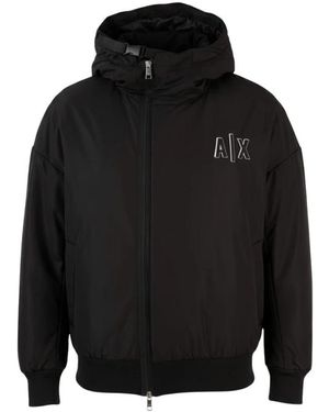ARMANI EXCHANGE Jassen ,Zwart ,Polyester Bomberjack Met Capuchon