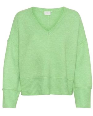 Kaffe Lentebloemen V-Hals Pullover Sweater - Groen