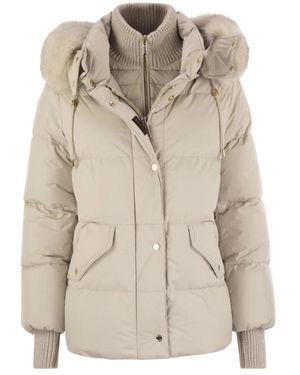 Moorer Jassen ,Polyester Kort Donsjack Met Capuchon En Bont - Naturel