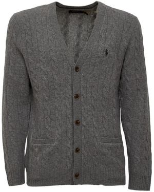 Polo Ralph Lauren Truien & Vesten ,Grijs ,Wol Kabelgebreide Wol-Cashmere Vest