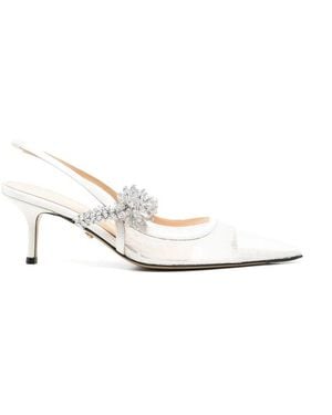 Mach & Mach Schoenen ,Wit ,Nylon Galaxy Mesh Crystal Slingback Pumps