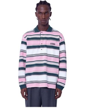 Lacoste Tops ,Veelkleurig ,Runway Losvallend Gestreepte Piqué Polo Shirt - Blauw