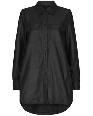 Notyz Zwarte Oversized Leren Shirt Met Zwarte Accents