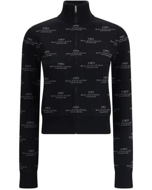 Balenciaga Logo Cardigan Reißverschluss Urbaner Stil - Schwarz