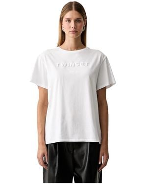 Twinset Tops ,Wit ,Katoen Textured Logo T-Shirt