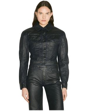 Mugler Gewachste denim-jacke - Schwarz