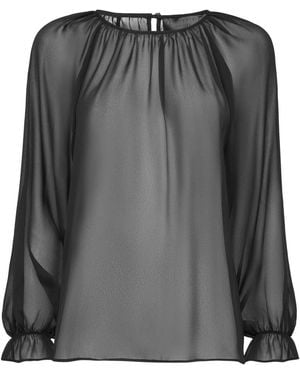 Philipp Plein Seidenchiffon-Rundhalsbluse - Schwarz