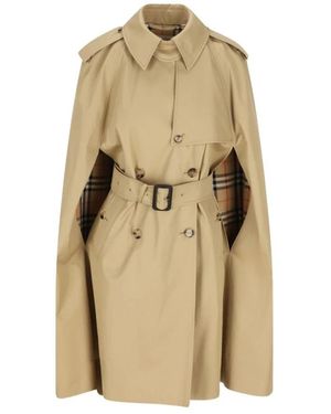 Burberry Cotton Double-Breasted Belted Trench Cape - Natural