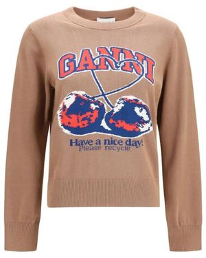 Ganni Hoodies & Sweatvesten ,Bruin ,Nylon Sweatshirt - Roze