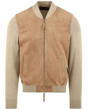 The Jack Leathers Jassen ,Leer Albert Knit Jacket - Naturel
