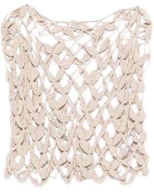Antonelli Tops ,Knit Crochet Sleeveless Sweater - Wit