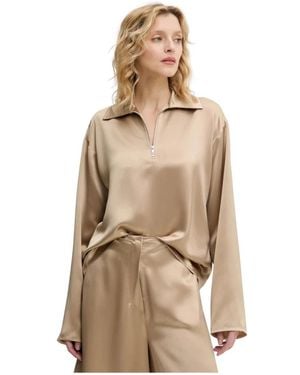 Nanushka Mencia Satin Polo Top - Naturel