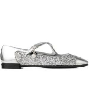 Jimmy Choo Eleri Glitter Leren Ballet Flats - Wit