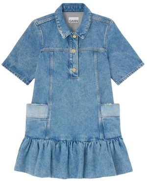 Ganni Patchwork Denim Peplum Mini Jurk - Blauw