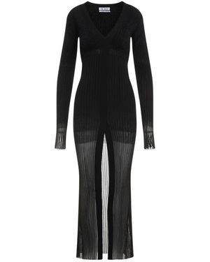 The Attico Schwarzes spitzen midi kleid