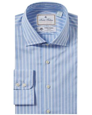 Brooks Brothers Hellblaues slim fit baumwoll-leinen hemd mit englischem kentkragen