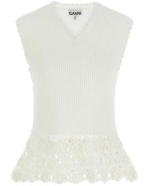 Ganni V-Neck Knitwear - White