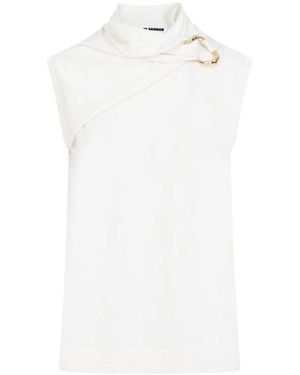 Jil Sander Overhemden ,Wit ,Wol Gedrapeerde Gebreide Tanktop