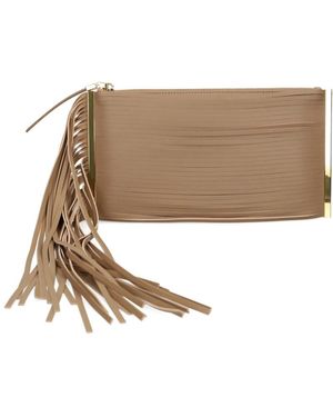 Elisabetta Franchi Leren Clutch Met Franjes - Naturel