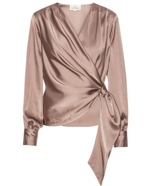Karmamia Overhemden ,Satijn Elegante Tan Blouse Met Asymmetrische Snit - Roze