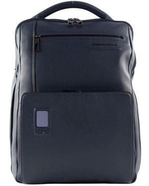 Piquadro Blauer Leder-Laptop-Rucksack Business-Stil