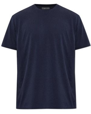 Tom Ford Tops ,Blauw ,Katoen Lyocell Katoen Ronde Hals T-Shirt
