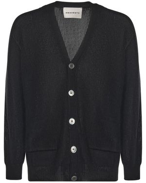 Amaranto Schwarzer V-Ausschnitt Pullover Mit Knopfleiste