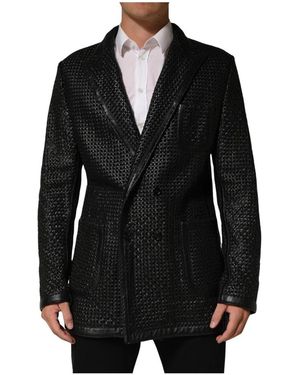 Dolce & Gabbana Jassen ,Zwart ,Leer Lamslederen Blazer Met Dubbele Rij Knopen