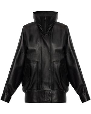 Balenciaga Leren Jas Met Brede Kraag - Zwart