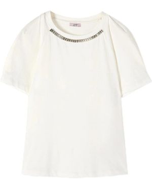 Oltre Tops ,Wit ,Katoen Katoenen T-Shirt Met Steenzetting