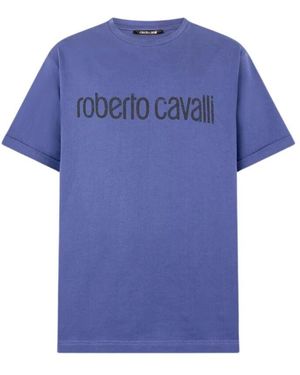 Roberto Cavalli Vintage Logo Baumwoll Rundhals T-Shirt - Blau