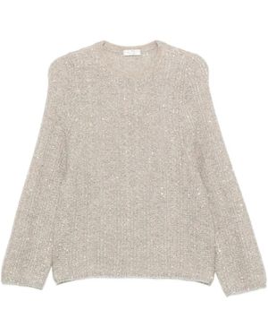 Panicale Rippstrick-Pullover Mit Rundhalsausschnitt - Natur