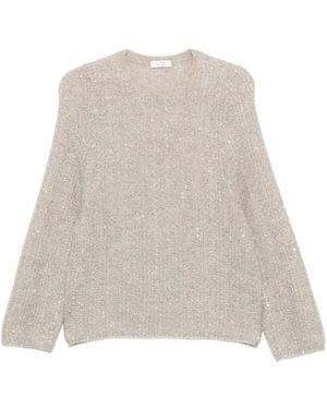 Panicale Truien & Vesten ,Grijs ,Pailletten Trui Met Ronde Hals Van Ribgebreid Materiaal - Naturel