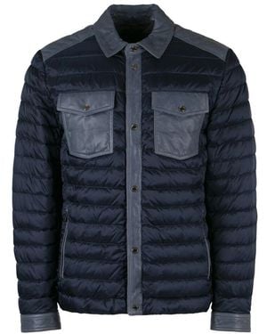 Moorer Kurze Daunenjacke Mit Ledereinsätzen - Blau