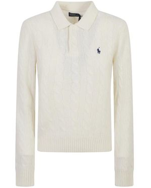 Ralph Lauren Truien & Vesten ,Wit ,Wol Pullover Met Kabels Van Wol En Kasjmier