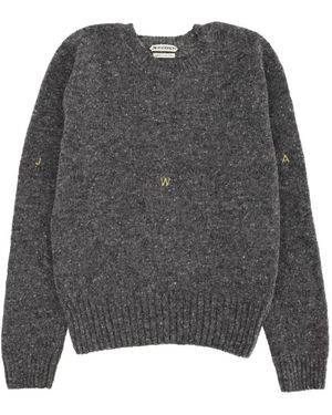 JW Anderson Truien & Vesten ,Zwart ,Wol Trui Met Ronde Hals En Geborduurde Mouwen - Grijs