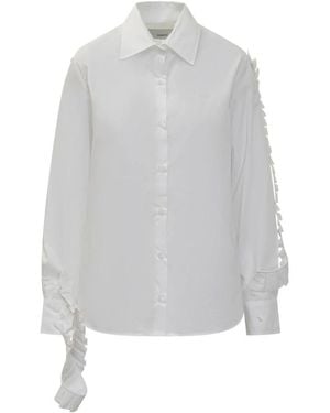 Coperni Geplooide Katoenen Blouse Met Mouwen - Grijs