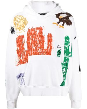 Palm Angels Nuova felpa con cappuccio per ricami folk - Bianco