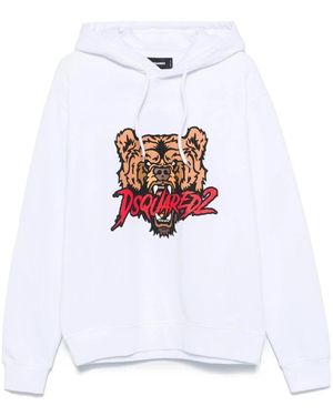 DSquared² Hoodies & Sweatvesten ,Wit ,Katoen Hoodie Met Berenprint