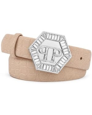 Philipp Plein Accessoires ,Leer Leren Riem Cocco - Wit