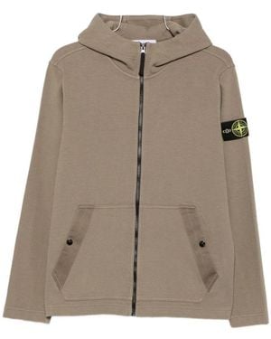 Stone Island Logo-Patch Zip-Up Hoodie - Bruin