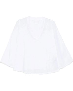 120% Lino Overhemden ,Wit ,Pailletten V-Hals Blouse Met Pailletten